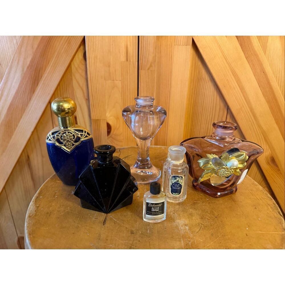 Vintage lot of 6 different collectible perfume bottles all empty (6986)